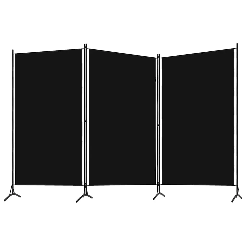 3-Panel Room Divider Folding Screen Fabric Partition Black 260 x 180 cm