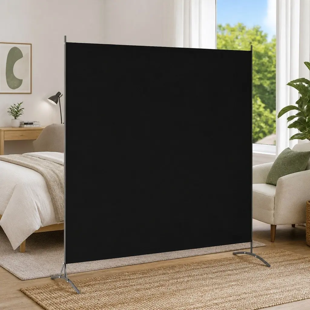 Room Divider Fabric Portable Partition Folding Screen 175x180 cm Black