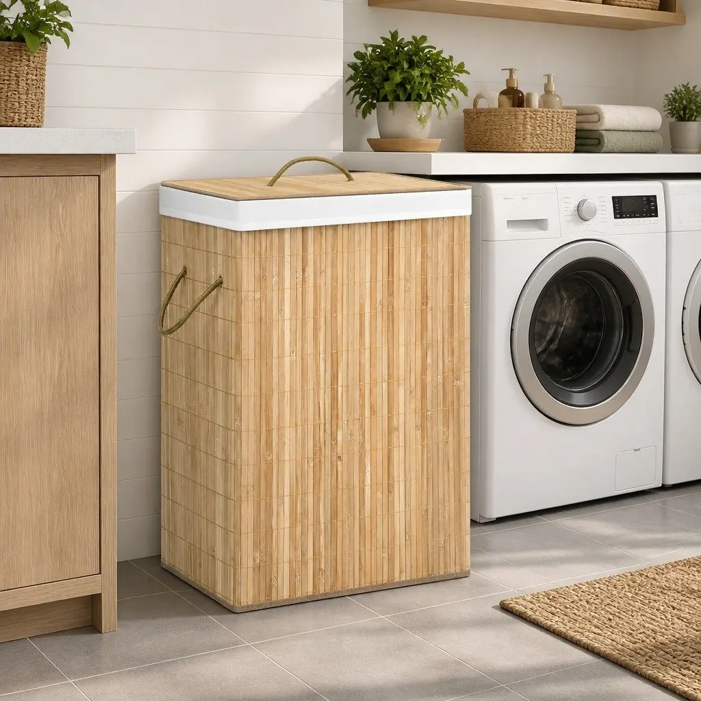 Bamboo Laundry Hamper with Removable Liner and 72L Capacity