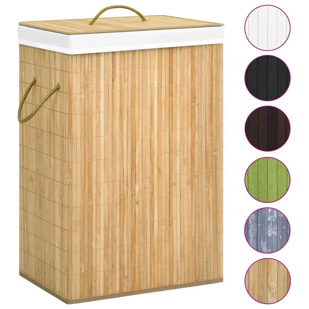 Bamboo Laundry Basket 72L 2 Sections Foldable Hamper Storage Bin Brown