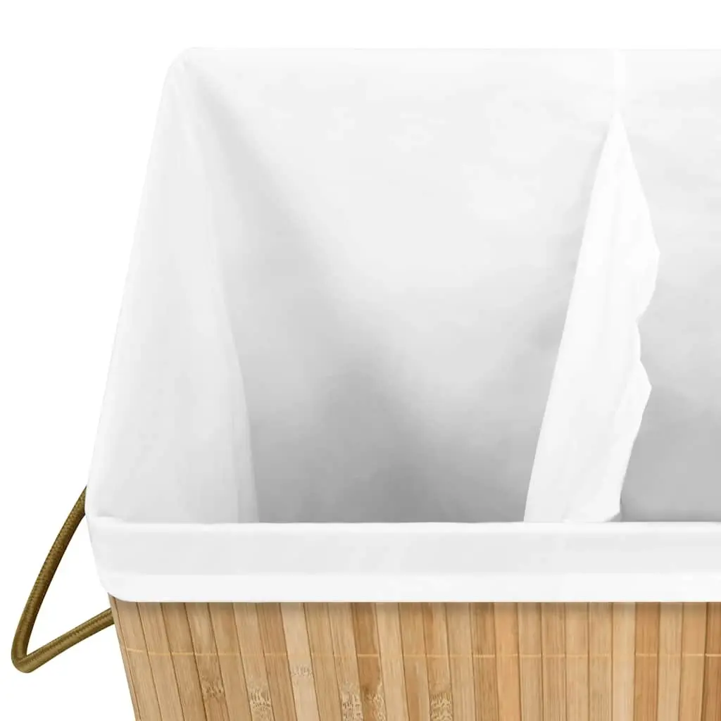 Bamboo Laundry Basket 72L 2 Sections Foldable Hamper Storage Bin Brown