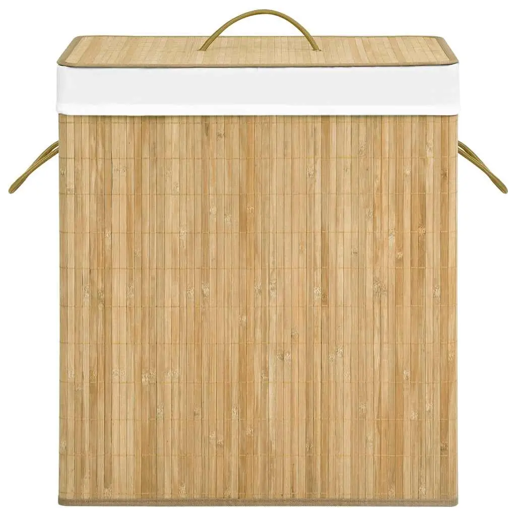 Bamboo Laundry Hamper 100L Brown Two Section Storage Basket for Organizing Dirty Clothes