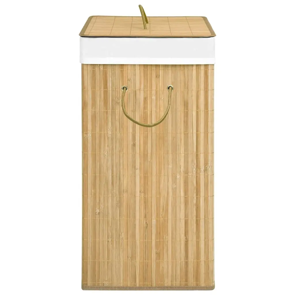 Bamboo Laundry Hamper 100L Brown Two Section Storage Basket for Organizing Dirty Clothes