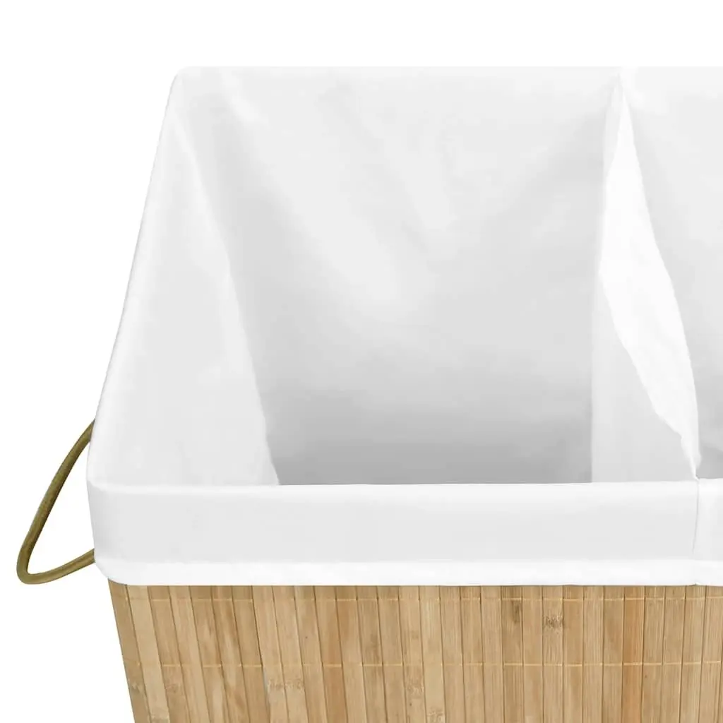 Bamboo Laundry Hamper 100L Brown Two Section Storage Basket for Organizing Dirty Clothes