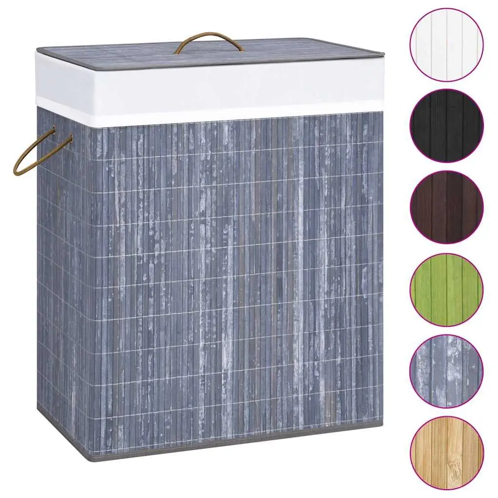 Bamboo Laundry Basket 2 Sections 100L Grey