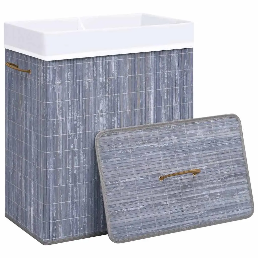 Bamboo Laundry Basket 2 Sections 100L Grey