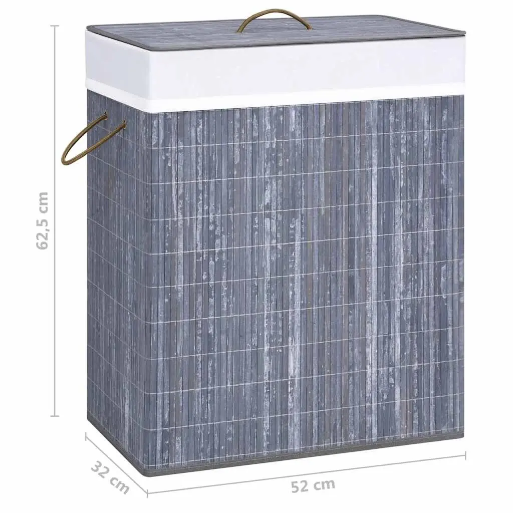 Bamboo Laundry Basket 2 Sections 100L Grey