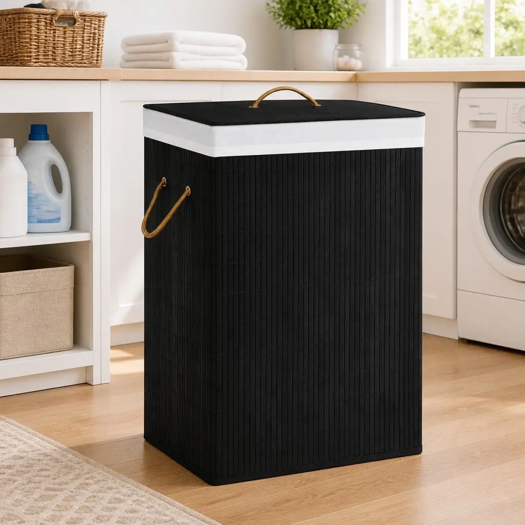 Bamboo Laundry Basket with 2 Compartments