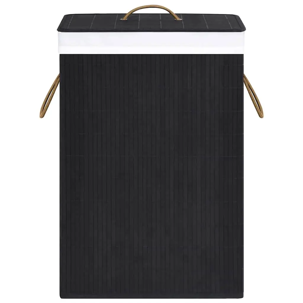 Bamboo Laundry Basket 2 Sections 72L Black Foldable Hamper