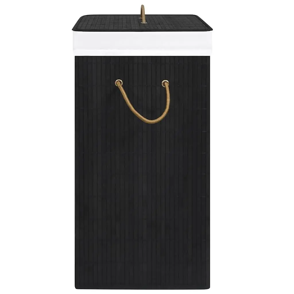 Bamboo Laundry Basket 2 Sections 72L Black Foldable Hamper