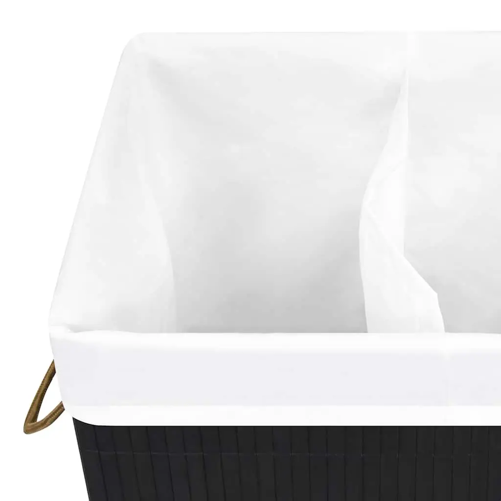 Bamboo Laundry Basket 2 Sections 72L Black Foldable Hamper