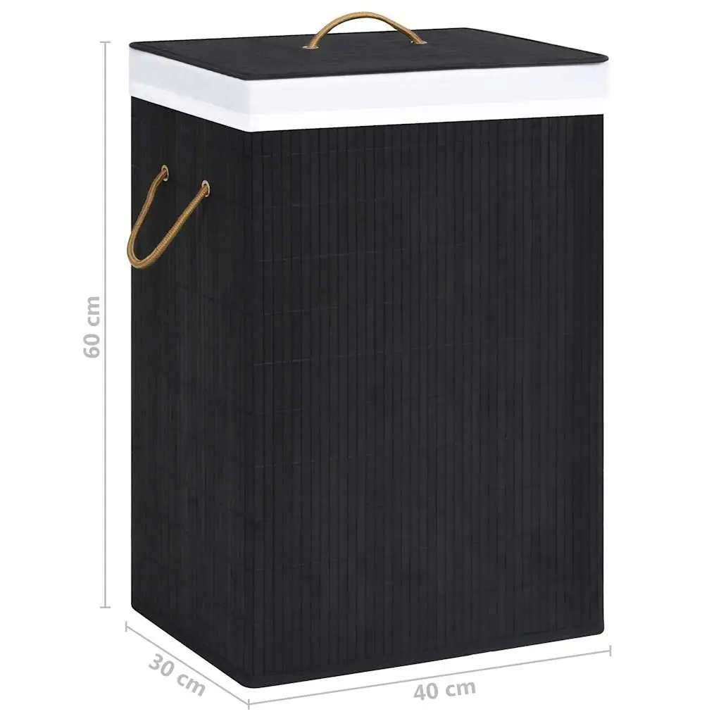 Bamboo Laundry Basket 2 Sections 72L Black Foldable Hamper