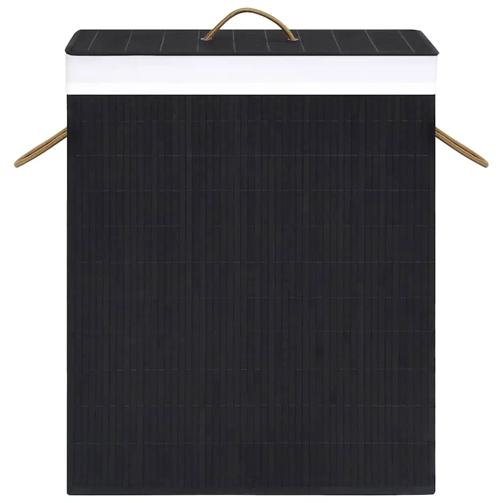 Bamboo Laundry Basket 2 Sections Black Removable Liner Handles