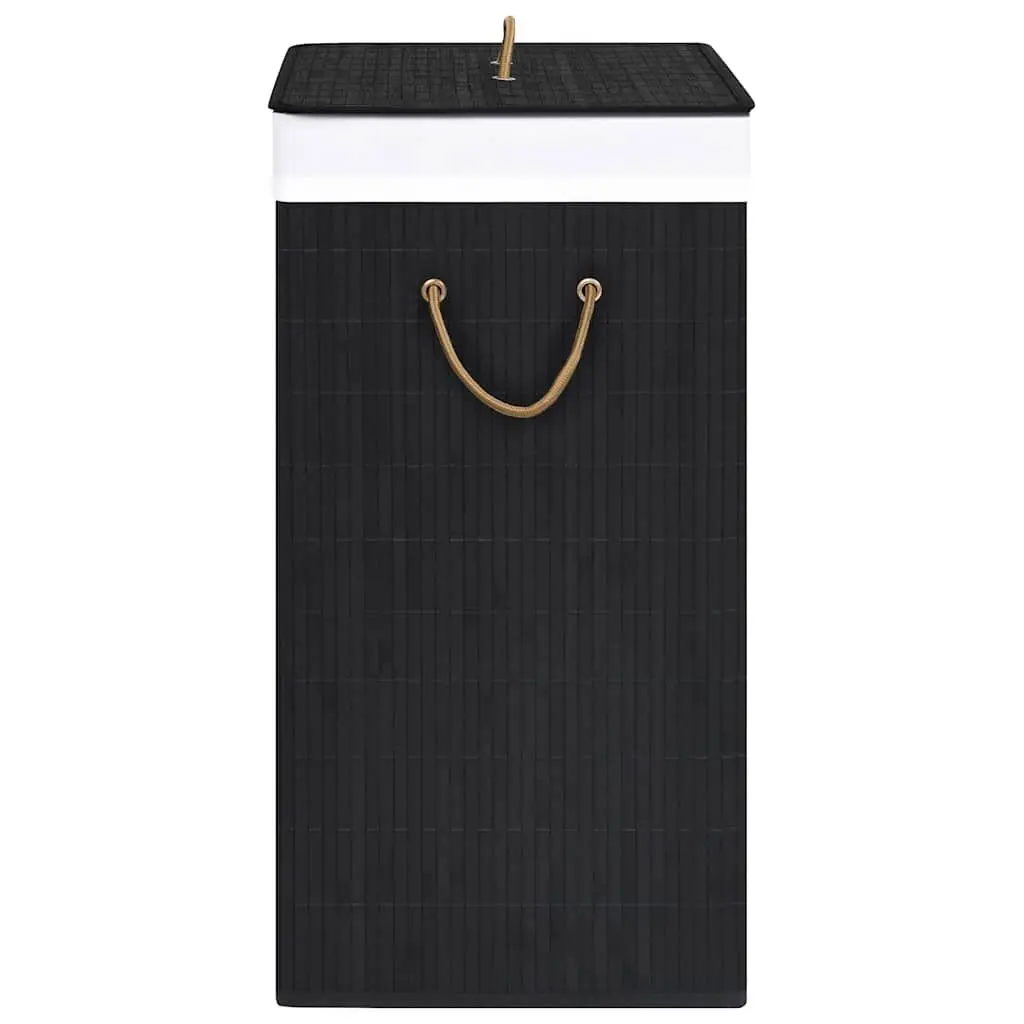 Bamboo Laundry Basket 2 Sections Black Removable Liner Handles