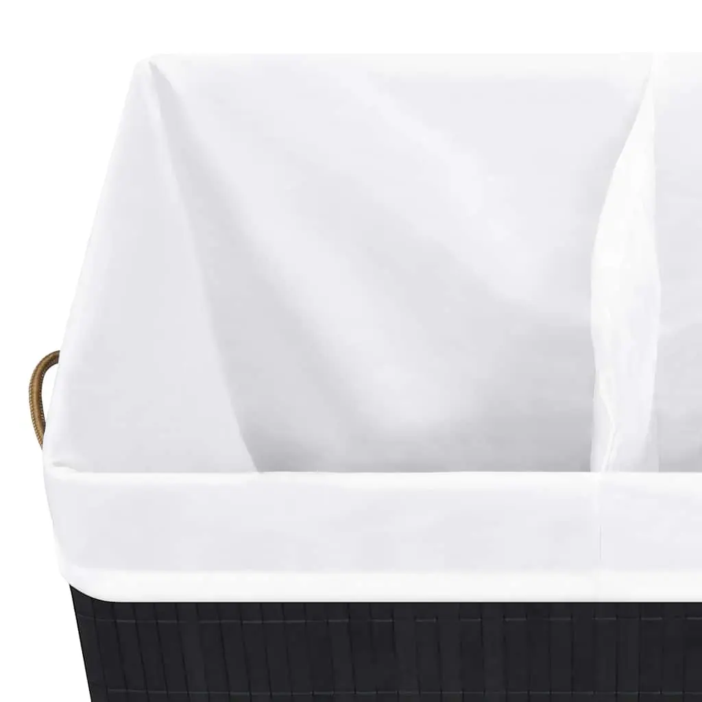 Bamboo Laundry Basket 2 Sections Black Removable Liner Handles