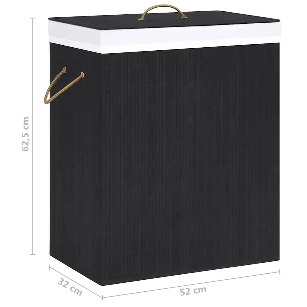 Bamboo Laundry Basket 2 Sections Black Removable Liner Handles