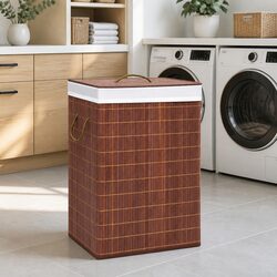 Bamboo Laundry Basket 2 Compartments Brown 72L Household Storage Organiser