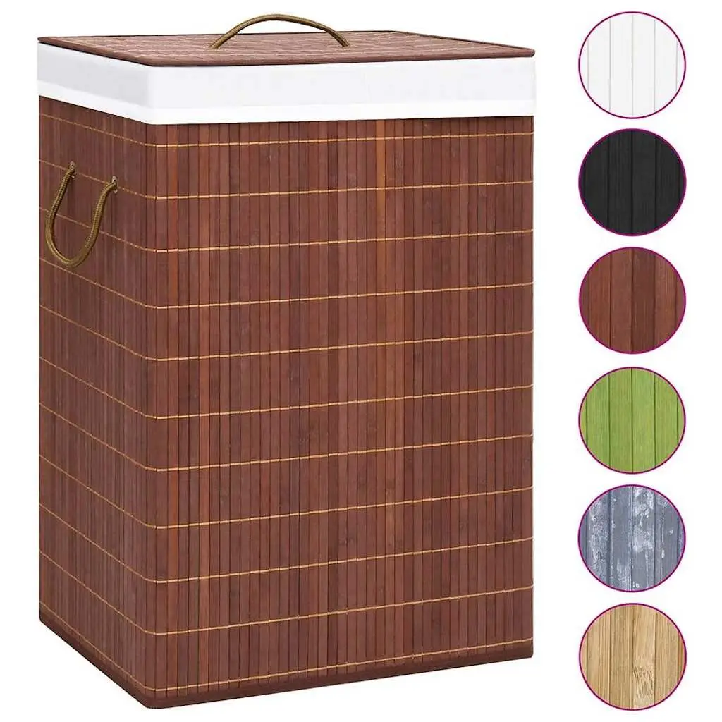 Bamboo Laundry Basket Organiser 72L Brown Foldable Hamper with Handles 2 Sections