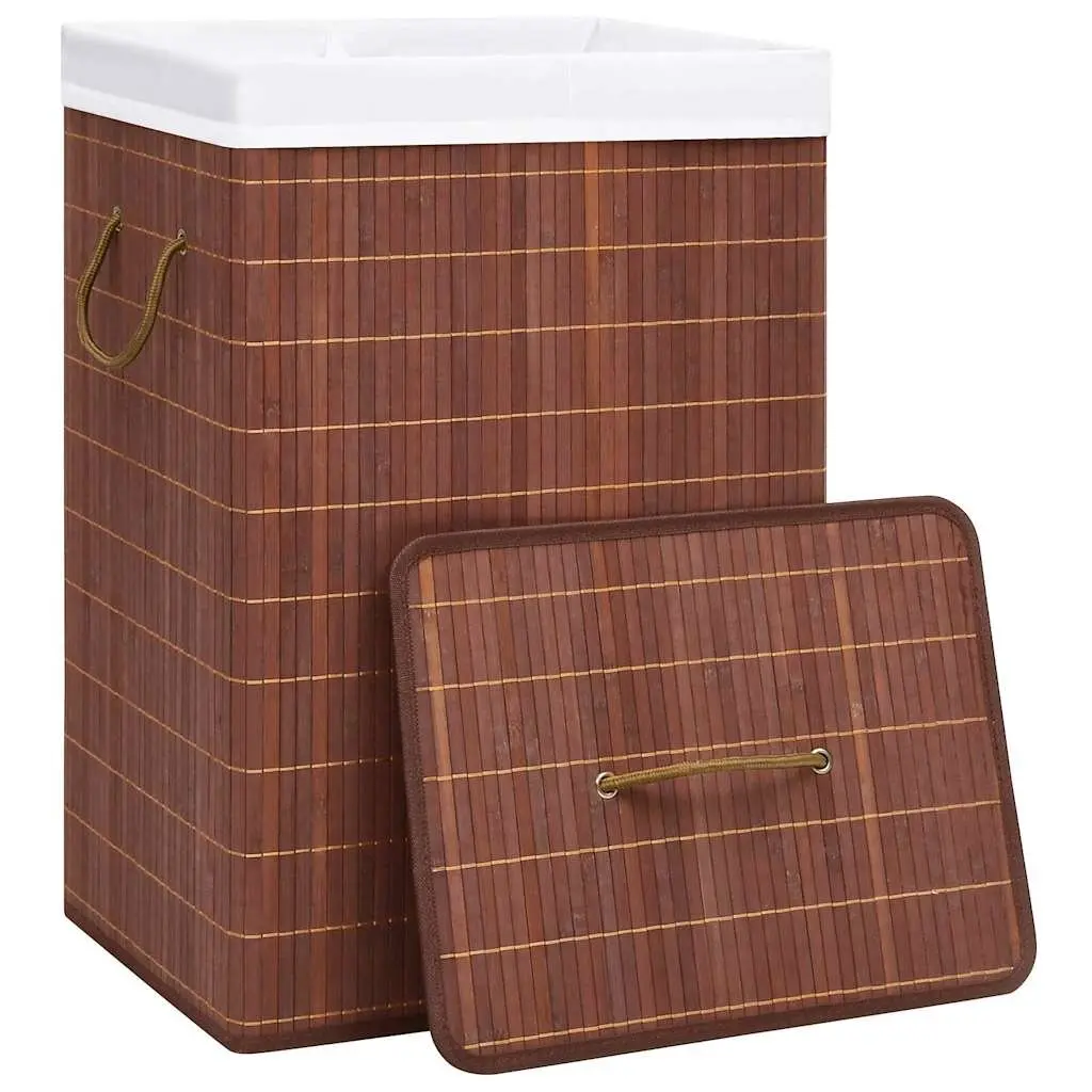 Bamboo Laundry Basket Organiser 72L Brown Foldable Hamper with Handles 2 Sections