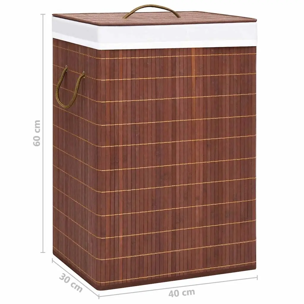 Bamboo Laundry Basket Organiser 72L Brown Foldable Hamper with Handles 2 Sections