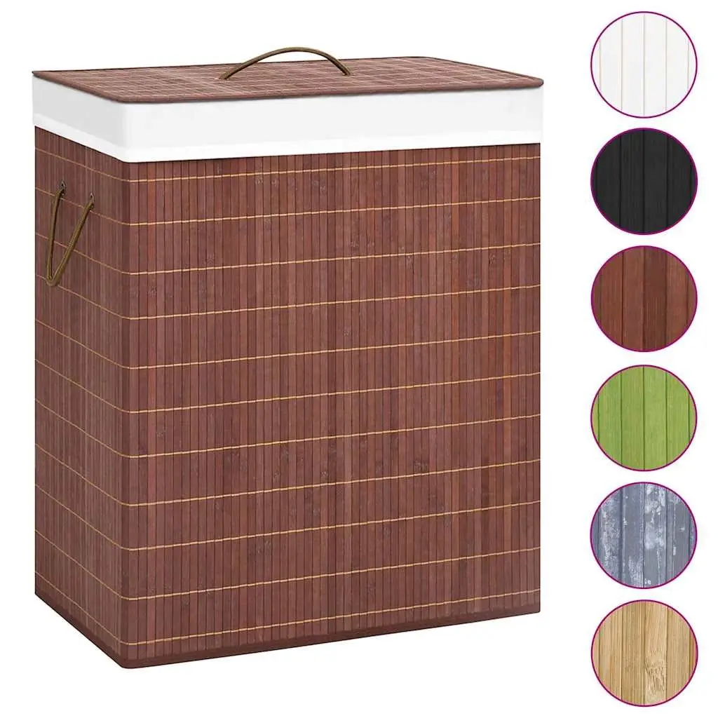 Bamboo Laundry Basket Brown 2 Sections Organiser with Handles for Household Storage