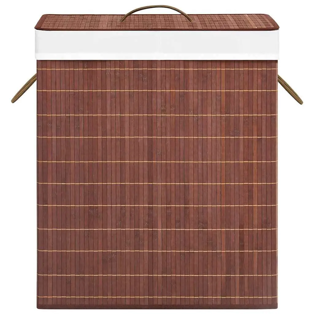 Bamboo Laundry Basket Brown 2 Sections Organiser with Handles for Household Storage