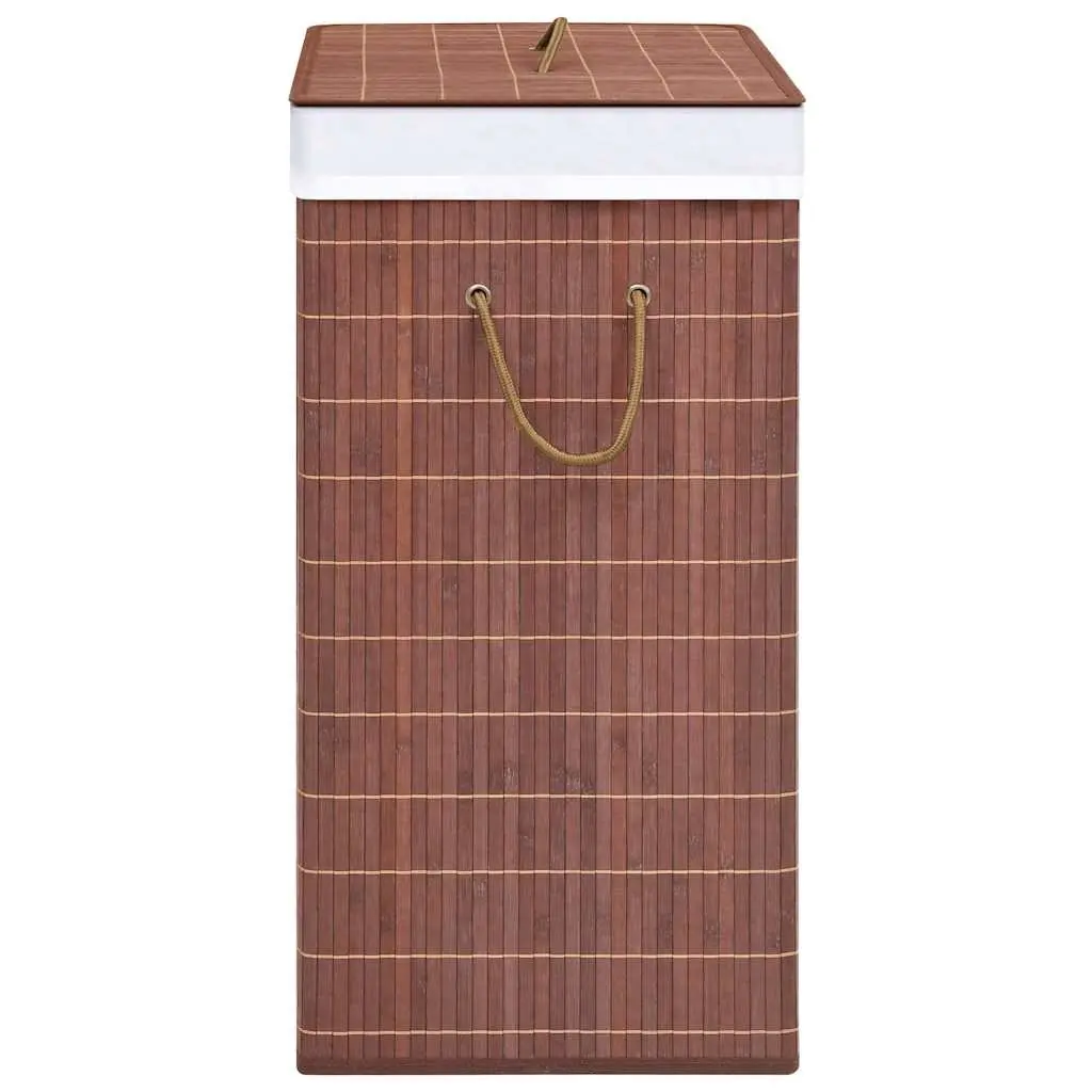 Bamboo Laundry Basket Brown 2 Sections Organiser with Handles for Household Storage