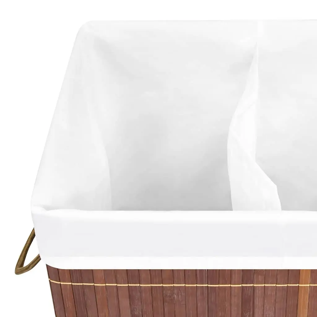 Bamboo Laundry Basket Brown 2 Sections Organiser with Handles for Household Storage
