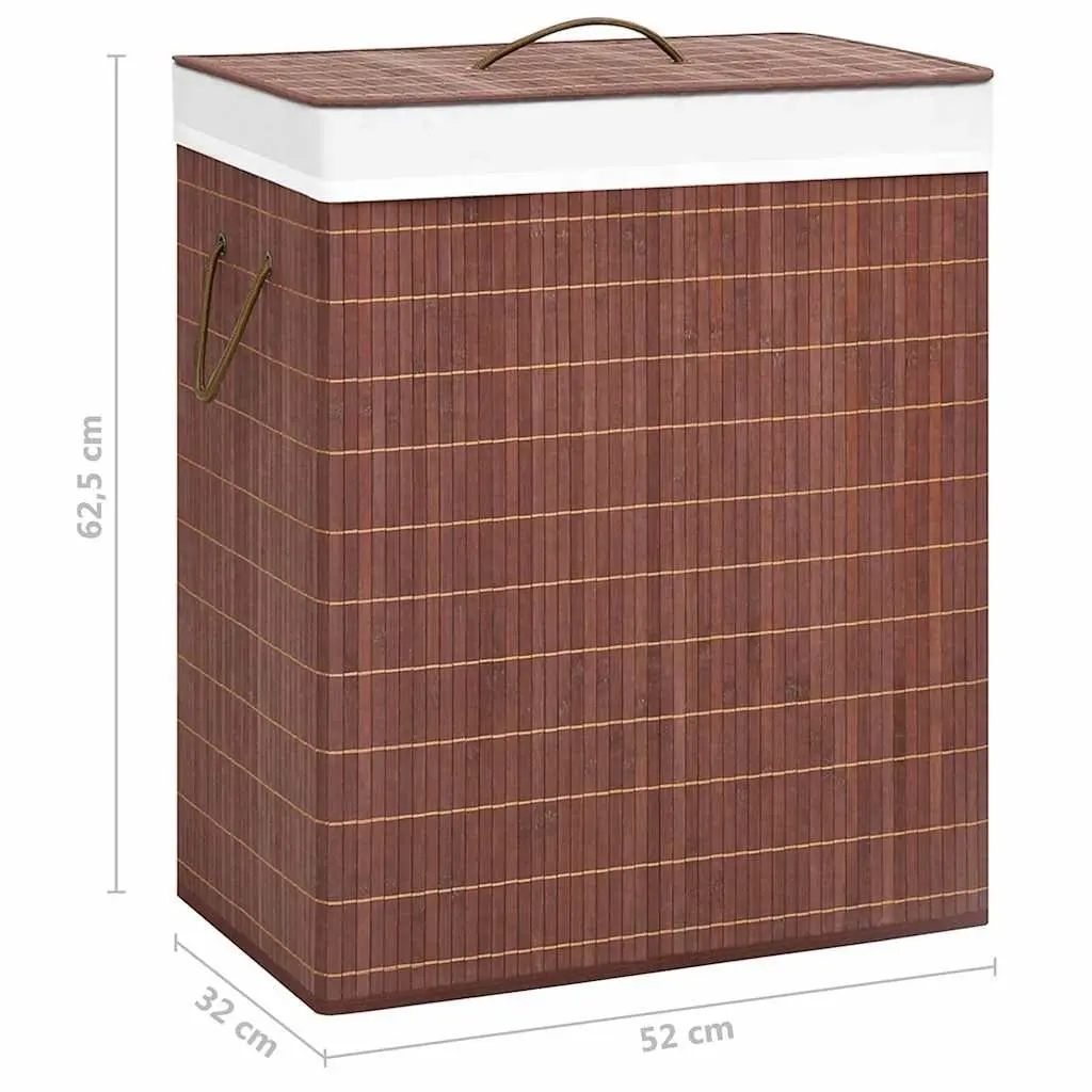 Bamboo Laundry Basket Brown 2 Sections Organiser with Handles for Household Storage