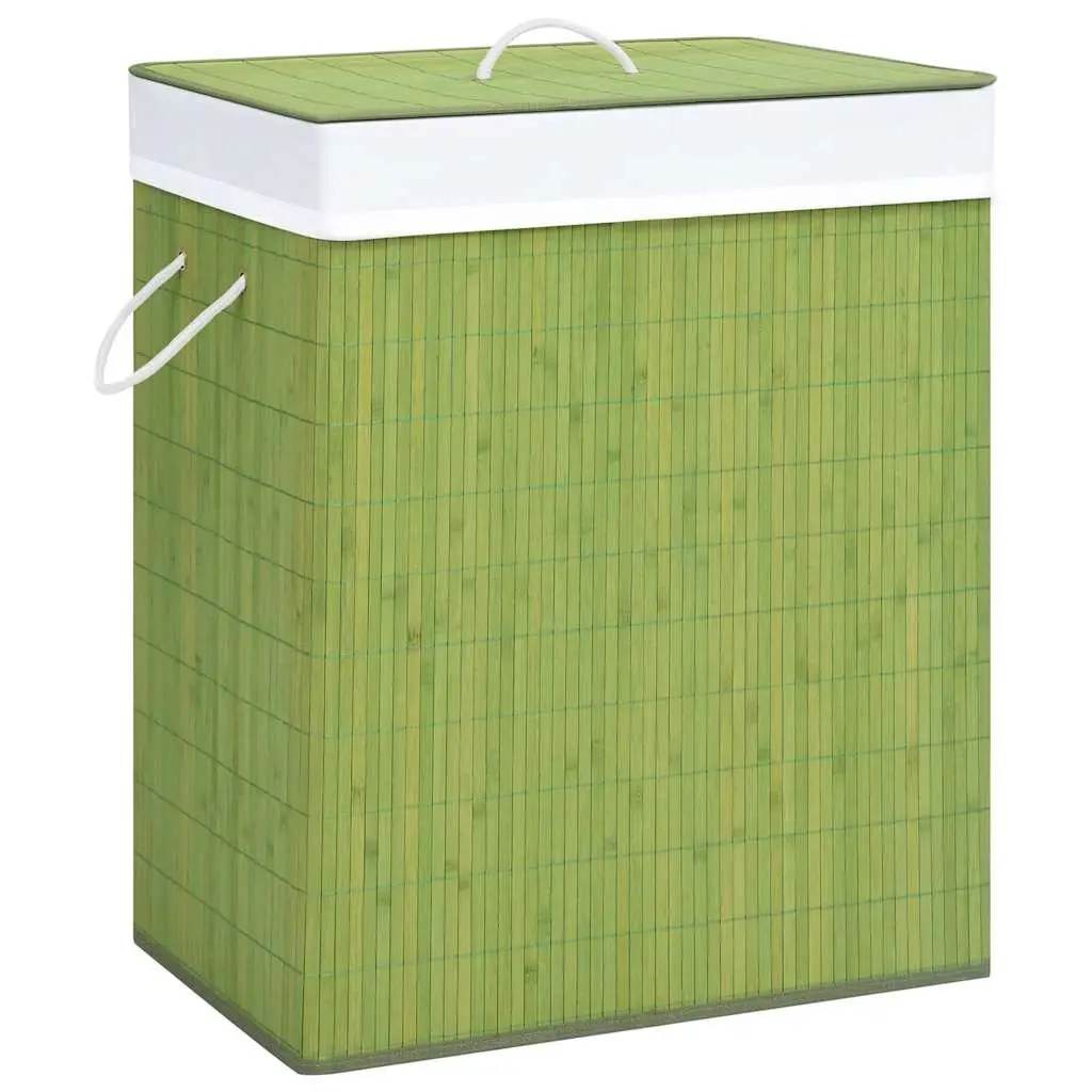 Bamboo Laundry Basket 2 Sections Green Storage Hamper Household Organiser
