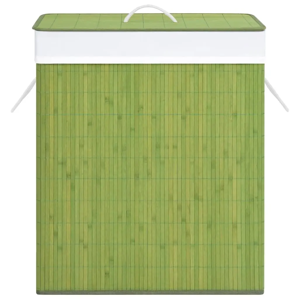 Bamboo Laundry Basket 2 Sections Green Storage Hamper Household Organiser