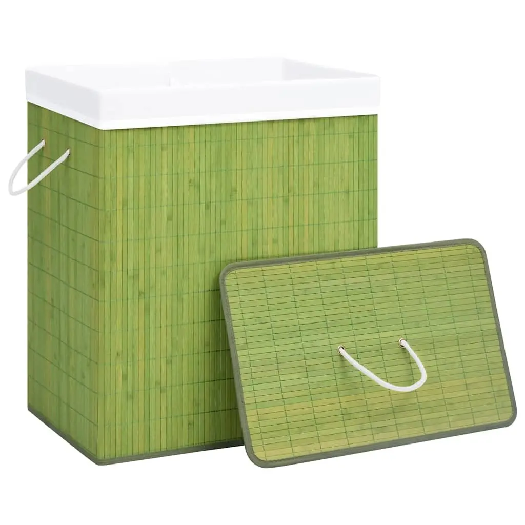 Bamboo Laundry Basket 2 Sections Green Storage Hamper Household Organiser