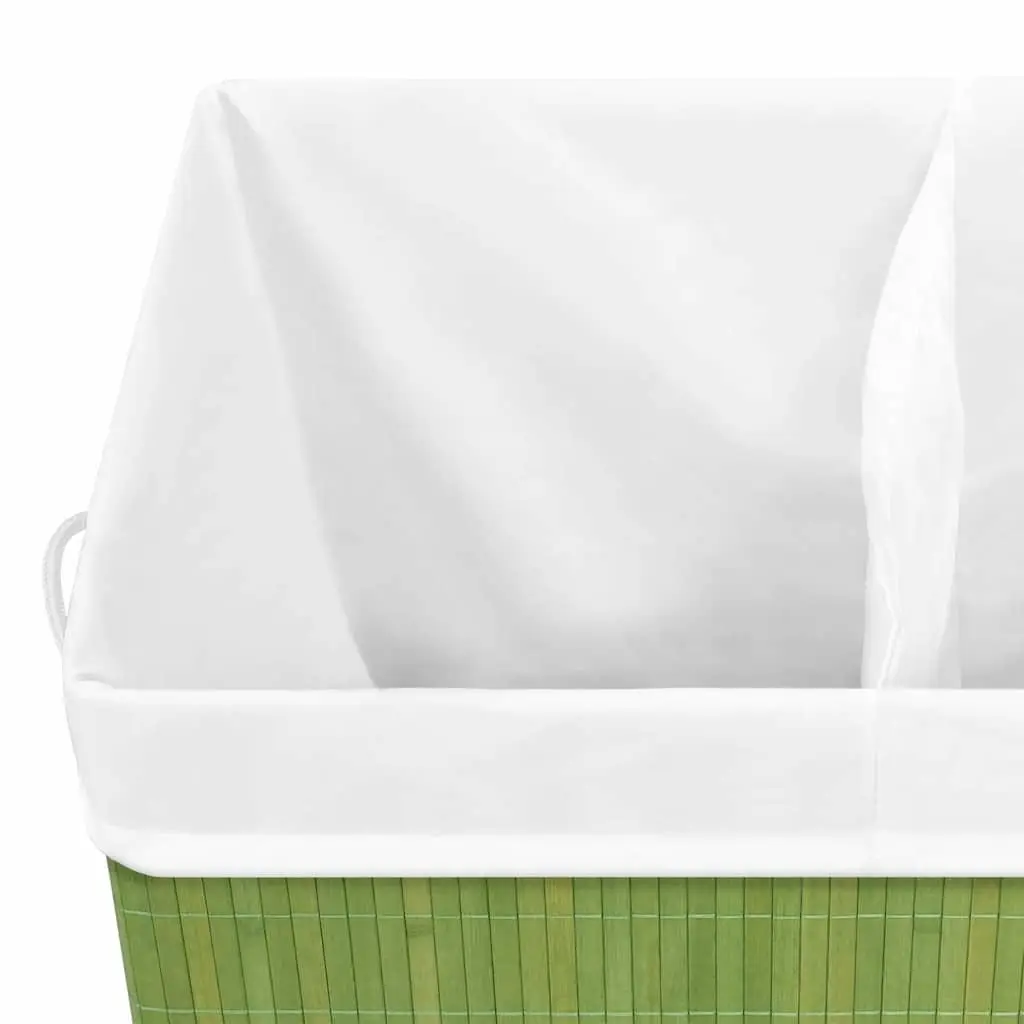 Bamboo Laundry Basket 2 Sections Green Storage Hamper Household Organiser