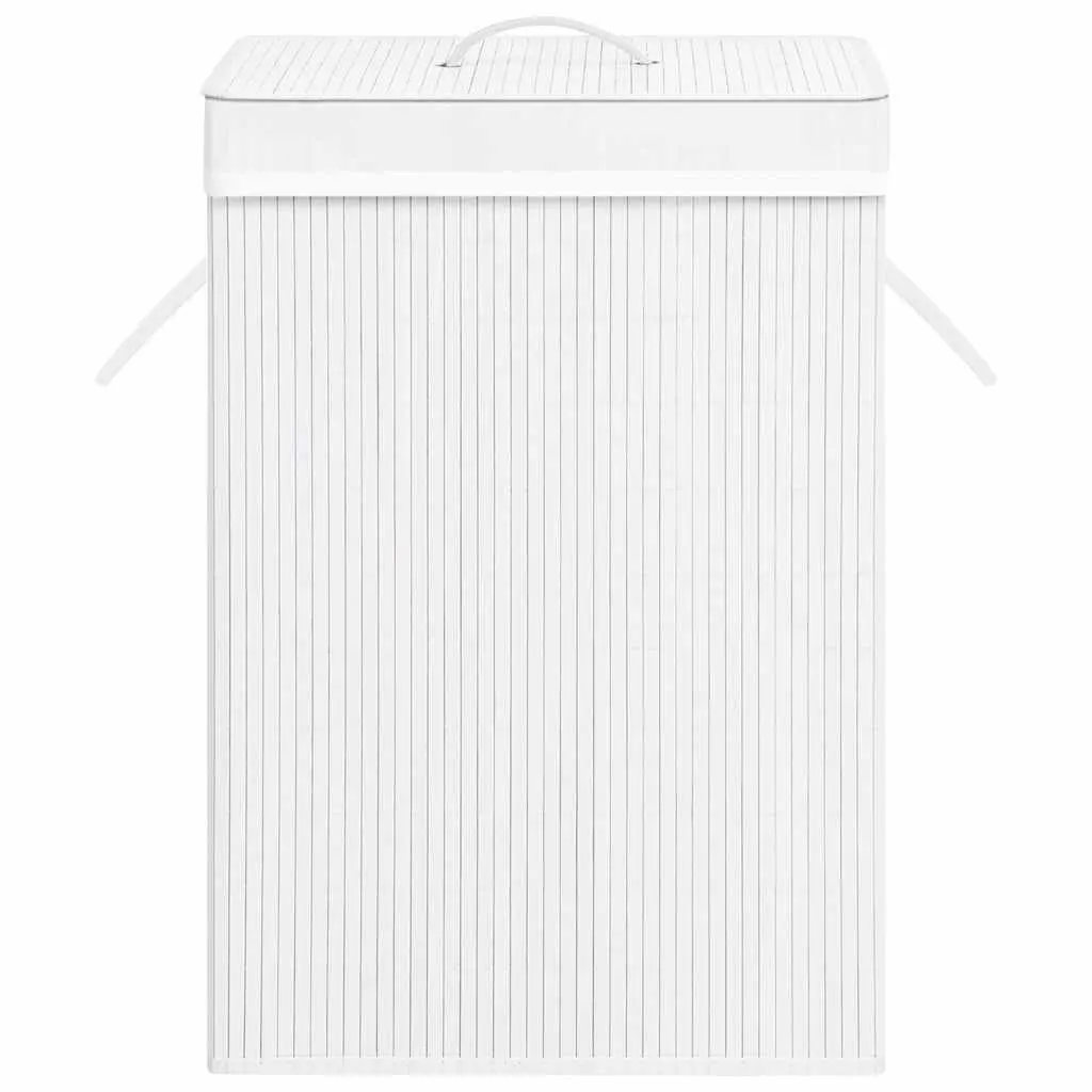 Bamboo Laundry Basket Household Storage Single Section Removable Liner White