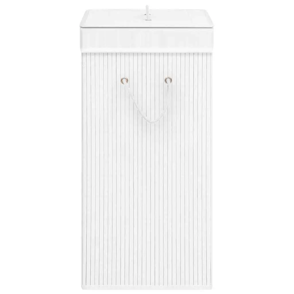 Bamboo Laundry Basket Household Storage Single Section Removable Liner White