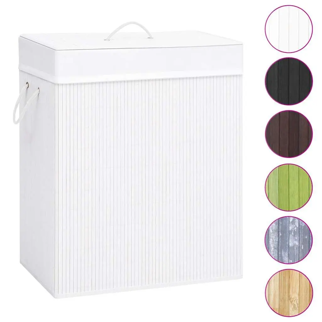 Bamboo Laundry Basket Storage 83L White Single Section with Handles