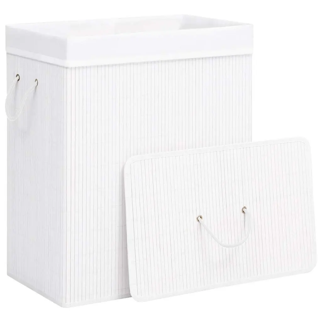 Bamboo Laundry Basket Storage 83L White Single Section with Handles