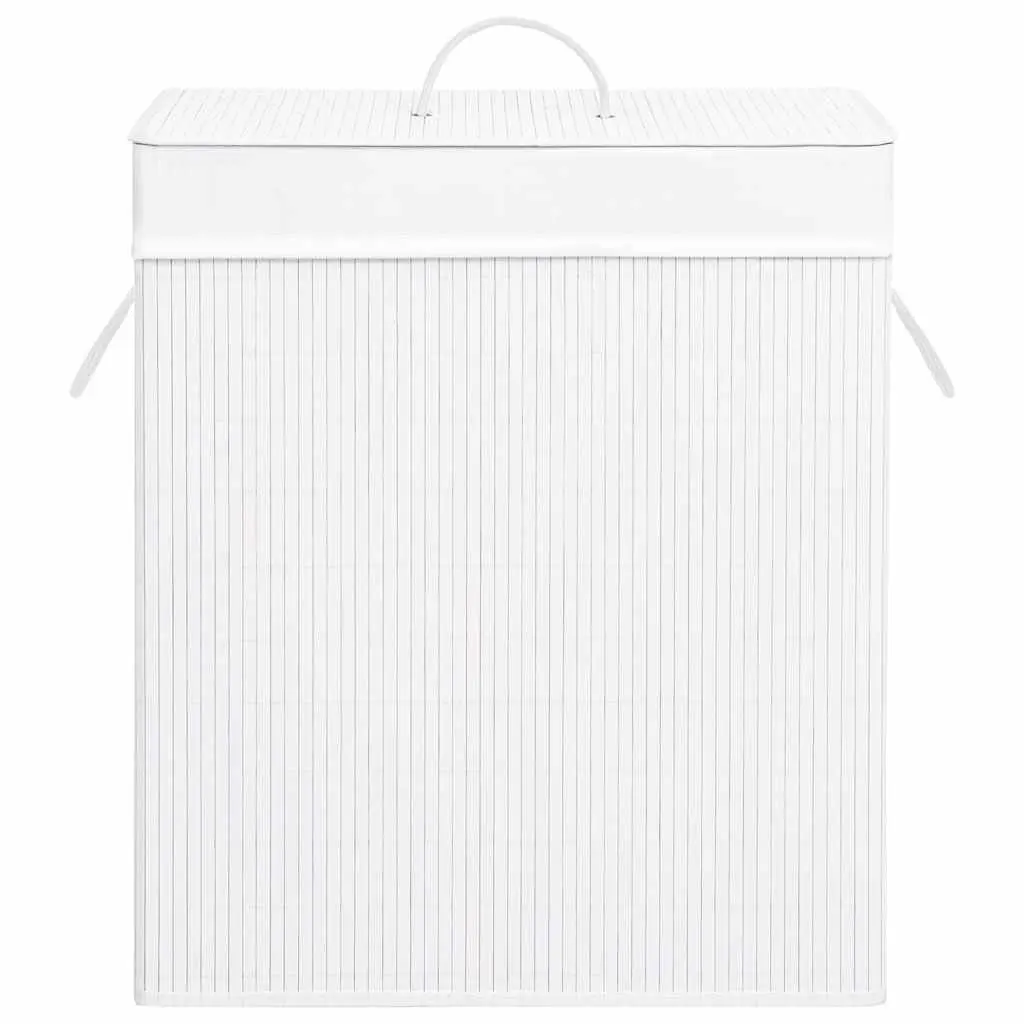Bamboo Laundry Basket Storage 83L White Single Section with Handles