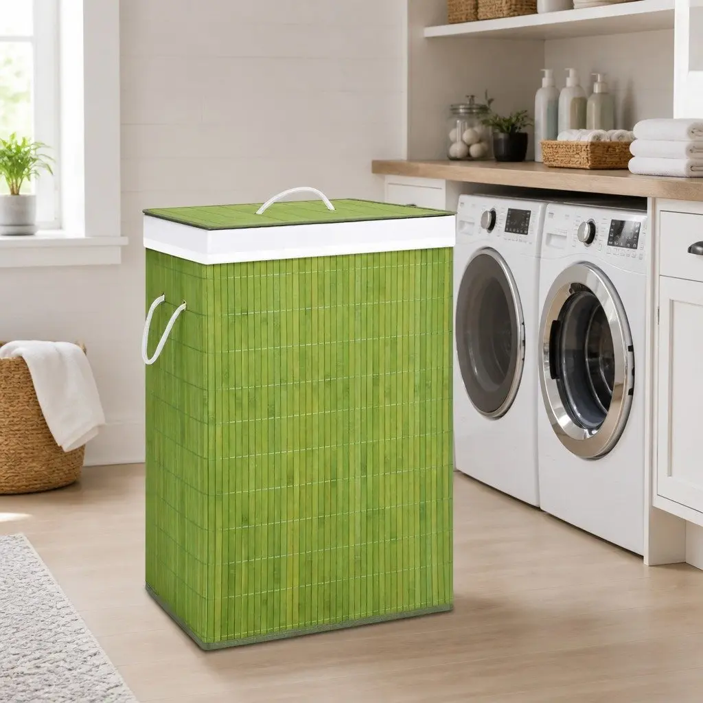 Bamboo Laundry Basket with Removable Fabric Liner