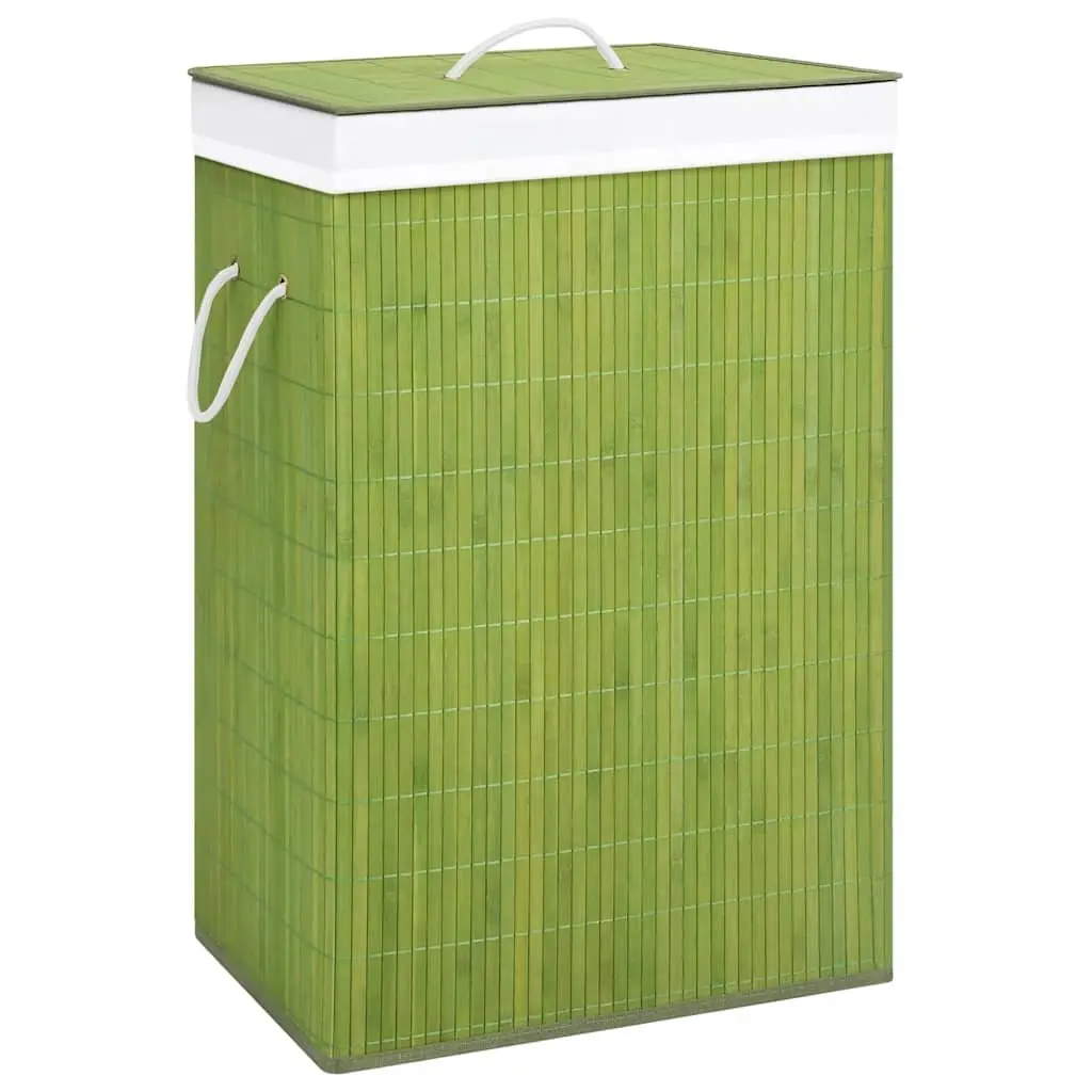 Bamboo Laundry Basket Household Organiser Single Section Green