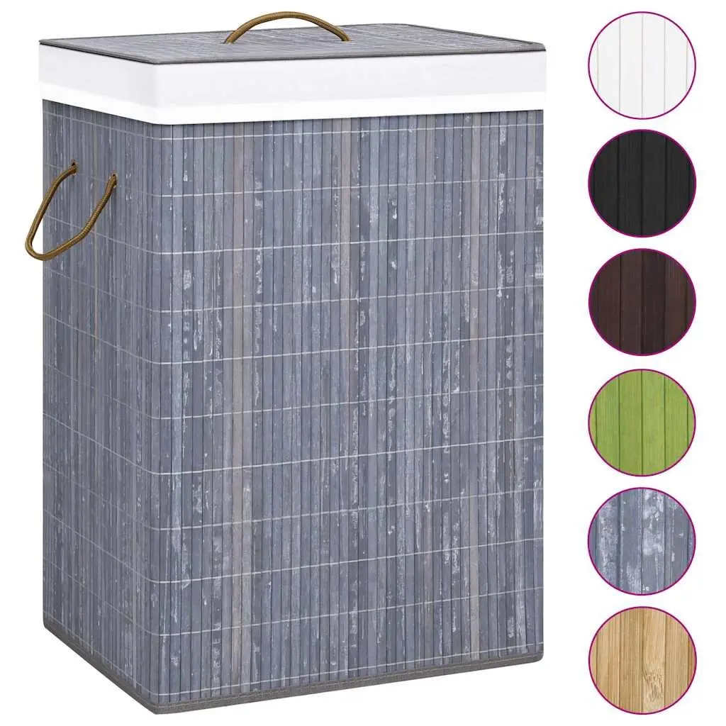 Bamboo Laundry Basket Organiser Single Section Grey Woven Fabric Liner Handles