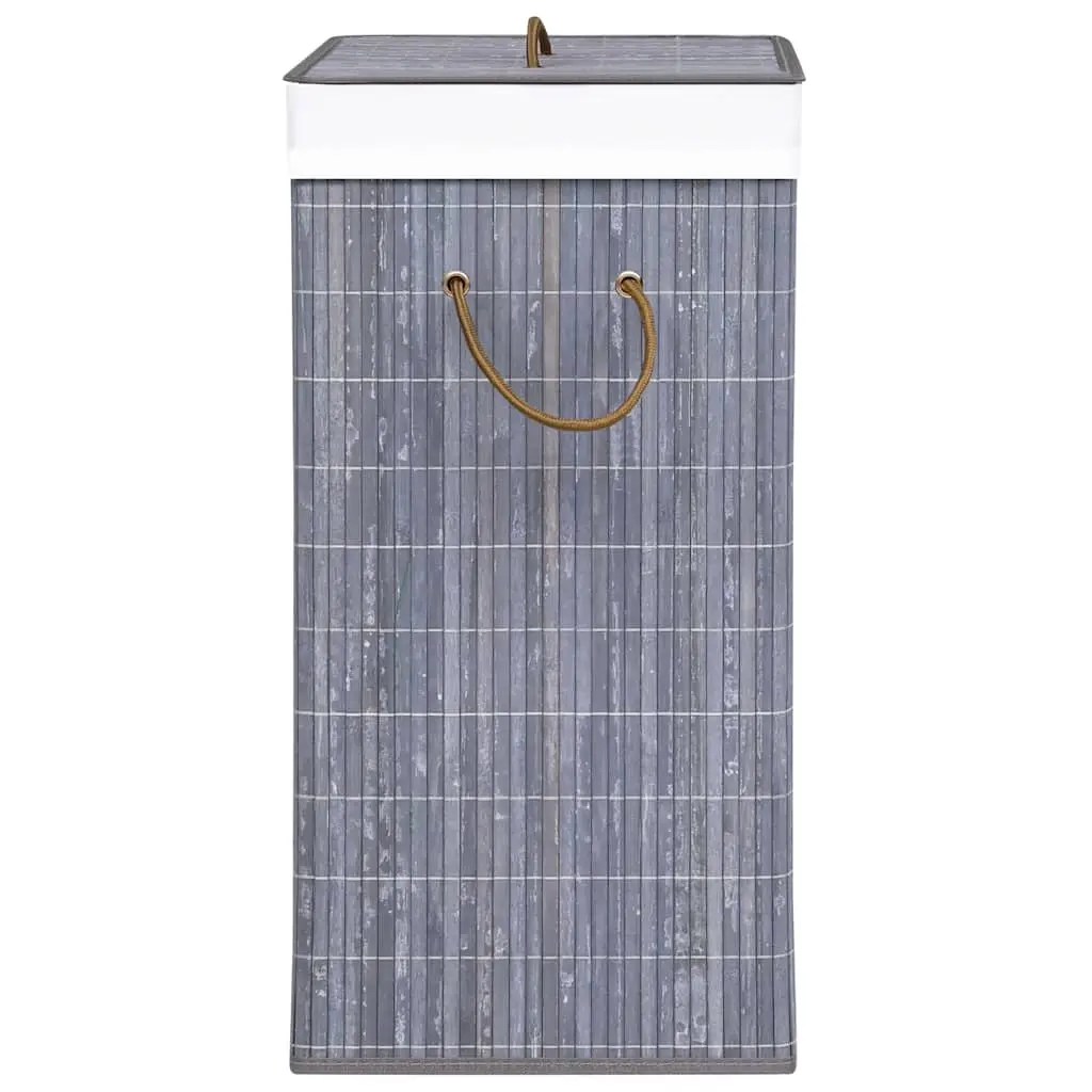 Bamboo Laundry Basket Organiser Single Section Grey Woven Fabric Liner Handles