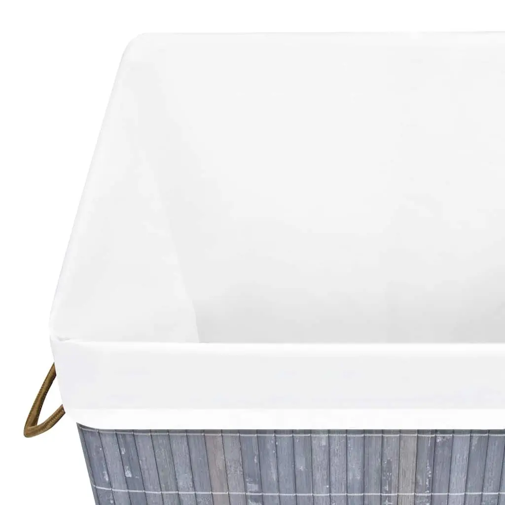 Bamboo Laundry Basket Organiser Single Section Grey Woven Fabric Liner Handles
