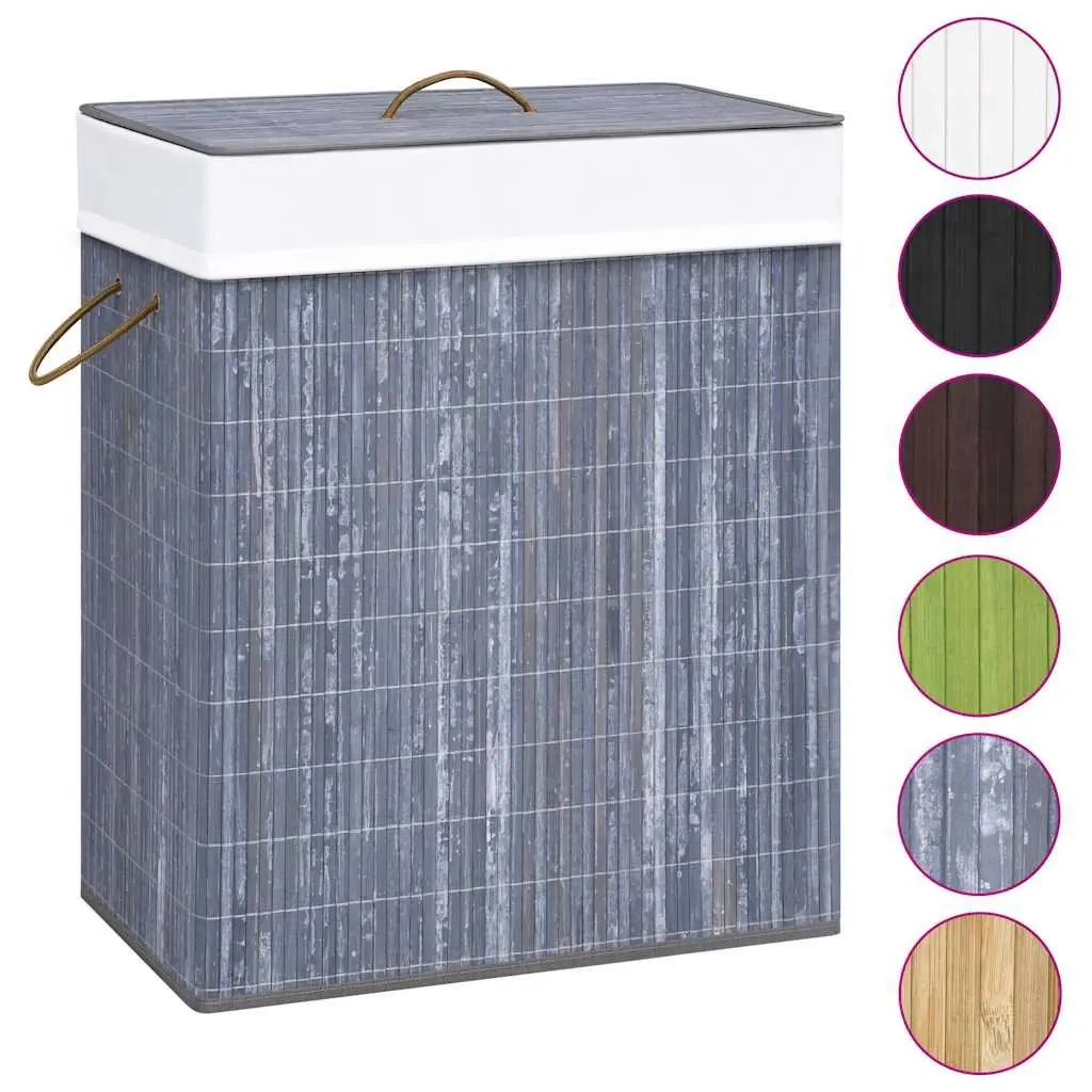 Laundry Basket Grey Bamboo 83L Single Compartment Storage Hamper with Removable Liner and Handles for Household Organisation