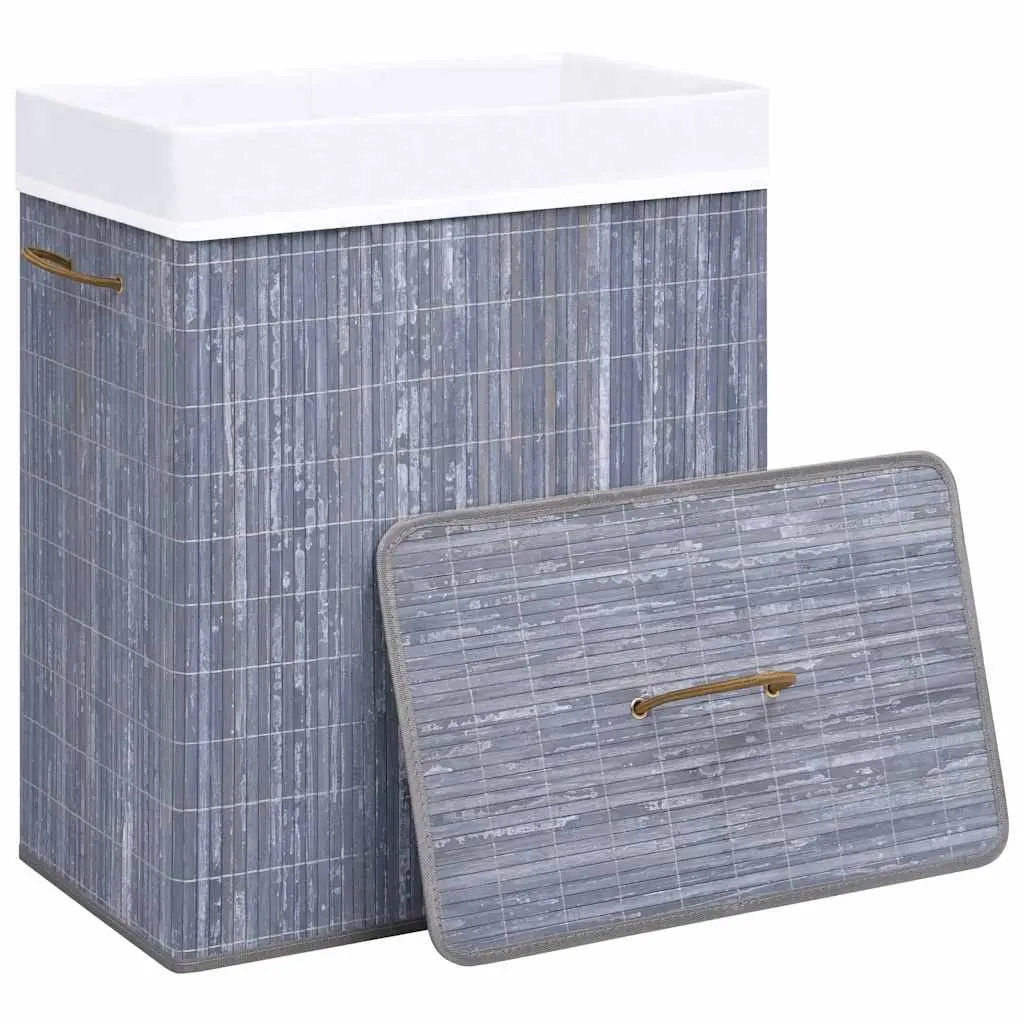 Laundry Basket Grey Bamboo 83L Single Compartment Storage Hamper with Removable Liner and Handles for Household Organisation