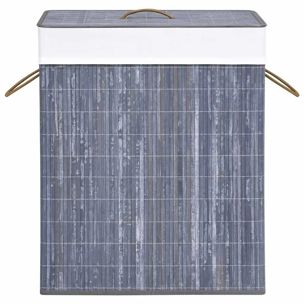 Laundry Basket Grey Bamboo 83L Single Compartment Storage Hamper with Removable Liner and Handles for Household Organisation