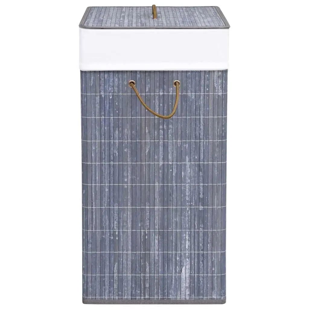 Laundry Basket Grey Bamboo 83L Single Compartment Storage Hamper with Removable Liner and Handles for Household Organisation
