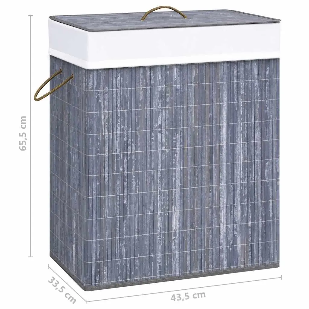 Laundry Basket Grey Bamboo 83L Single Compartment Storage Hamper with Removable Liner and Handles for Household Organisation