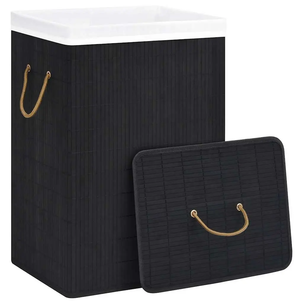 Bamboo Laundry Basket Black Single Section Household Storage Hamper with Handles