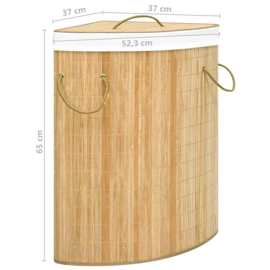 Bamboo Corner Laundry Basket 60L Brown Household Storage Hamper Removable Liner